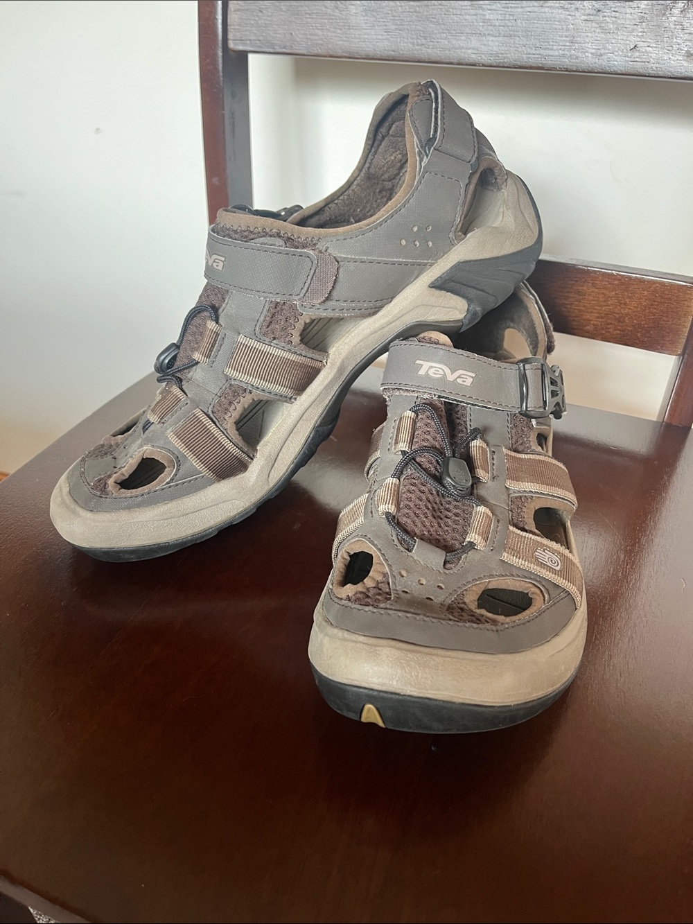 Teva Men's Brown and Tan Strappy Outdoor Sandals